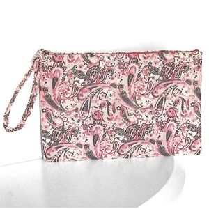 Pink Grey White Paisley Print Clutch Bag Wristlet Weekend Light Pouch